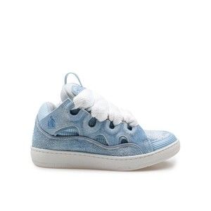 Lanvin Denim Blue Curb Sneakers Calf Nappa And Mesh - NWT
